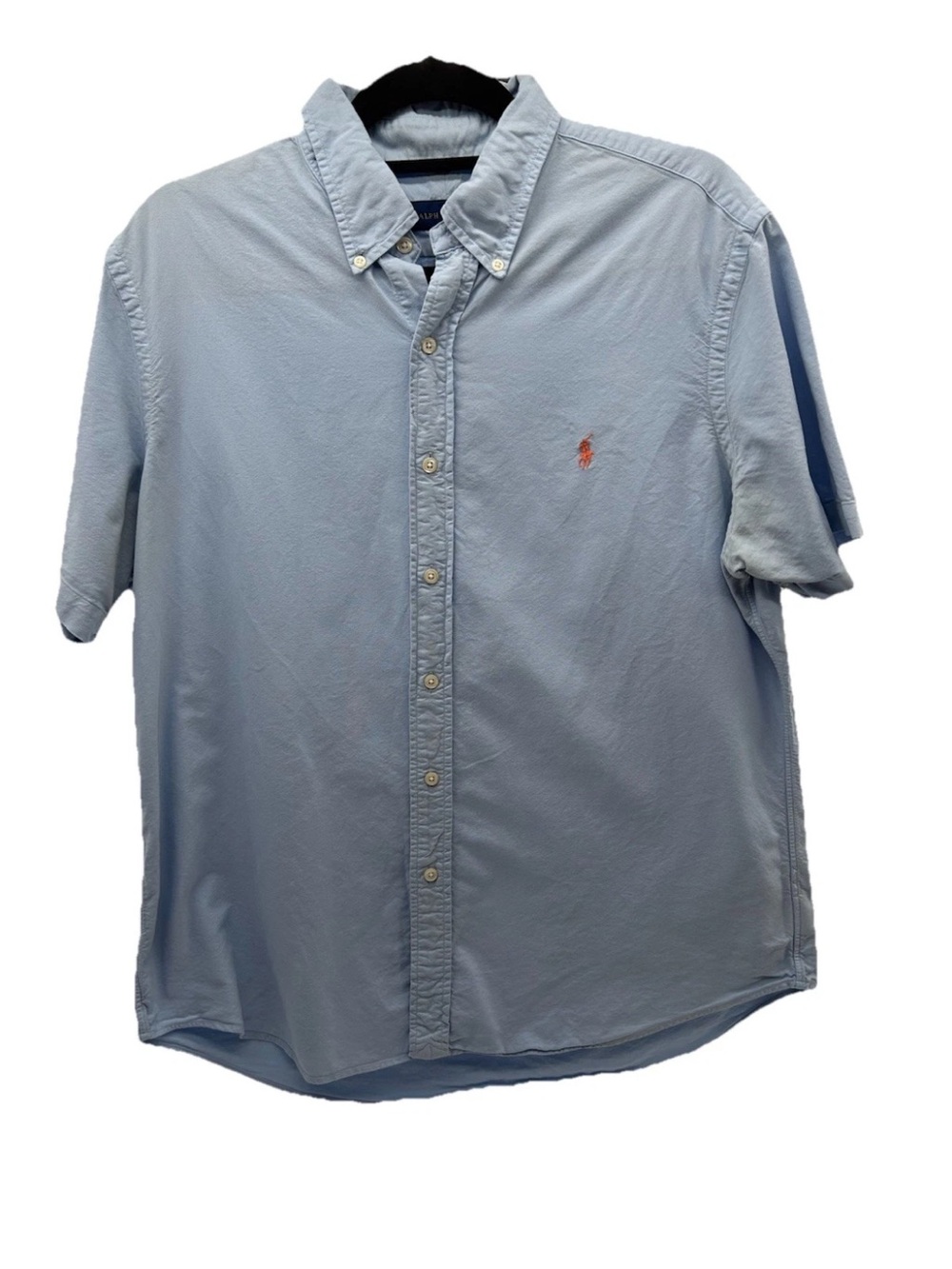 Ralph Lauren Light Blue Short Sleeve Button-Down with Orange Polo Logo